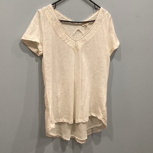 Meadow Rue Women Crochet Top Size Medium Off White Bohemian Summer Cotton Casual - Picture 1 of 11
